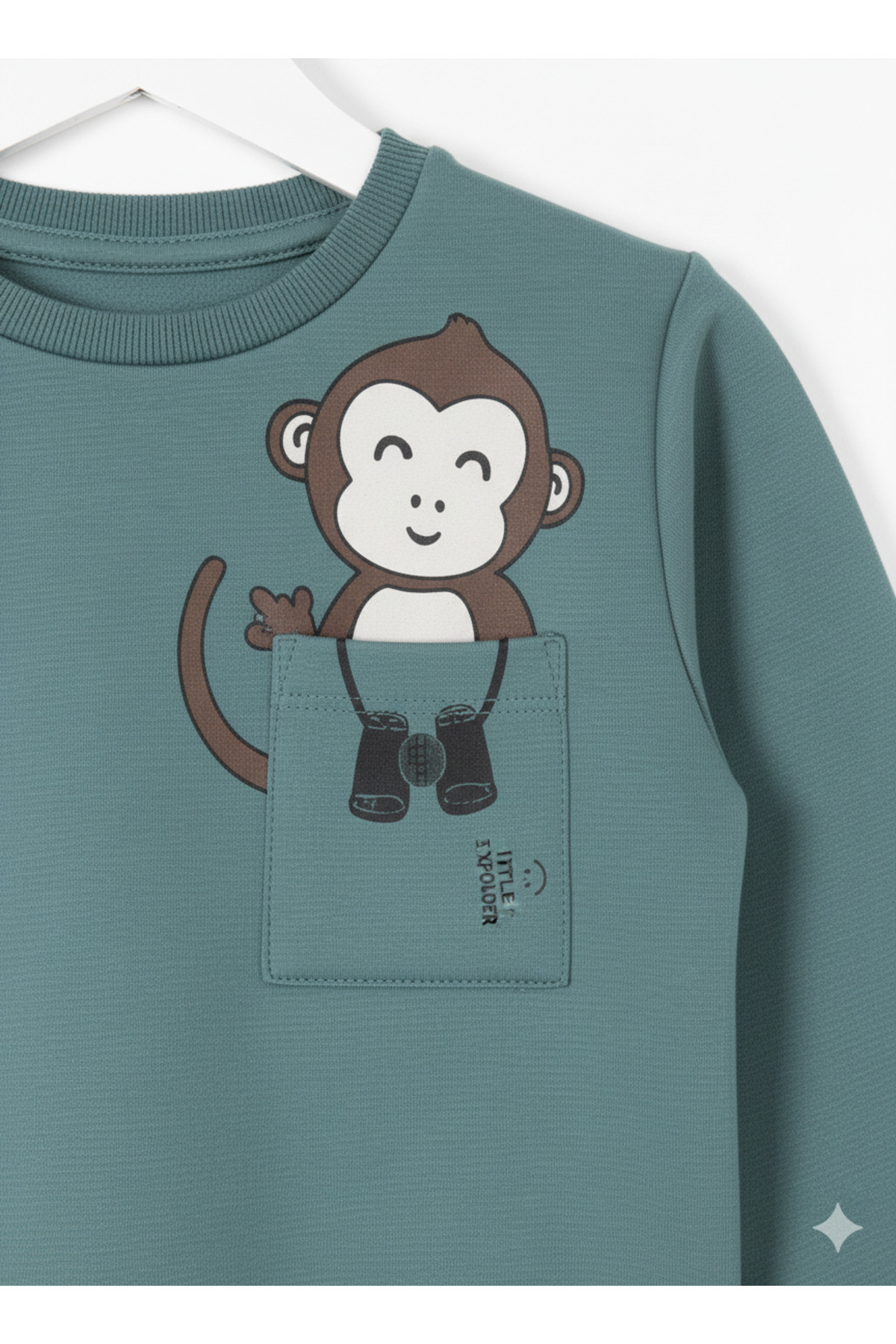 Selvira Sevimli Maymun Baskılı Eşofman Takımı | Unisex Haki Yeşil Sweatshirt ve Alt Seti fotoğrafı 4 (önizleme)
