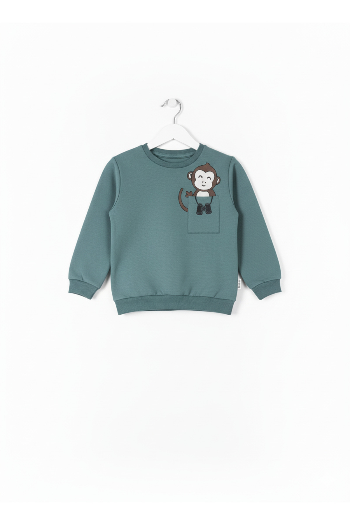 Selvira Sevimli Maymun Baskılı Eşofman Takımı | Unisex Haki Yeşil Sweatshirt ve Alt Seti fotoğrafı 3 (önizleme)