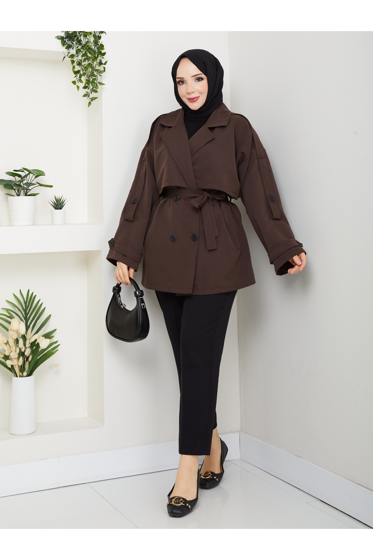 RACE FASHİON Düğme Detaylı Kemerli Oversize Trençkot RC853107 görsel 3