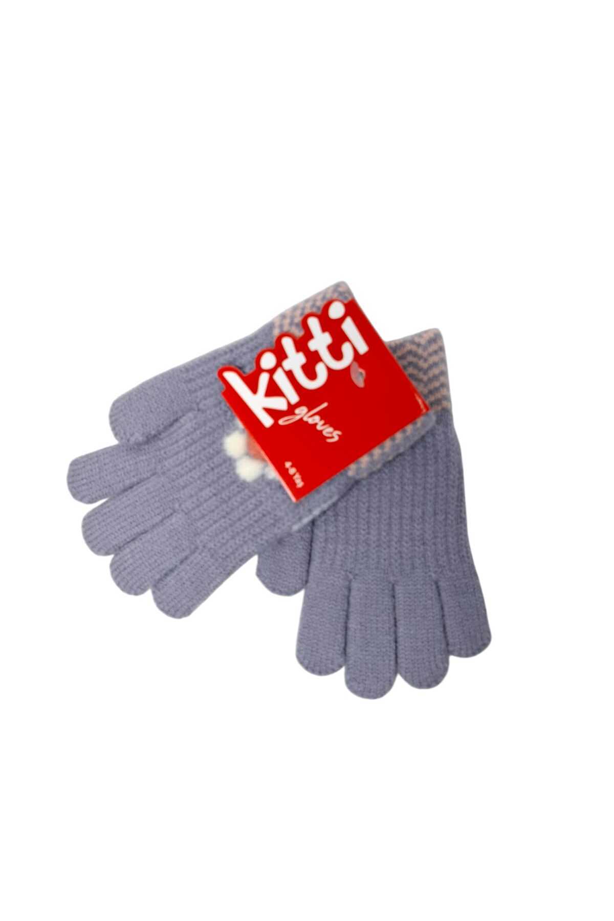 Kitti Spteks 4-8 Yaş Kız Çocuk Lavanta Renk Çiçek Desenli Kışlık Örme Eldiven fotoğrafı 4 (önizleme)