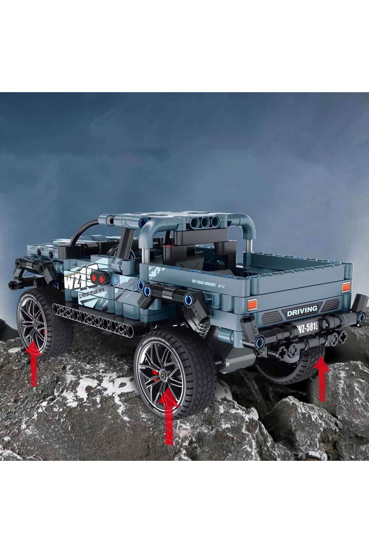 ماشین اسباب‌بازی شاسی‌بلند ساختنی قطعه آبی – ۴۶۳ تکه، کشیده و رها کن