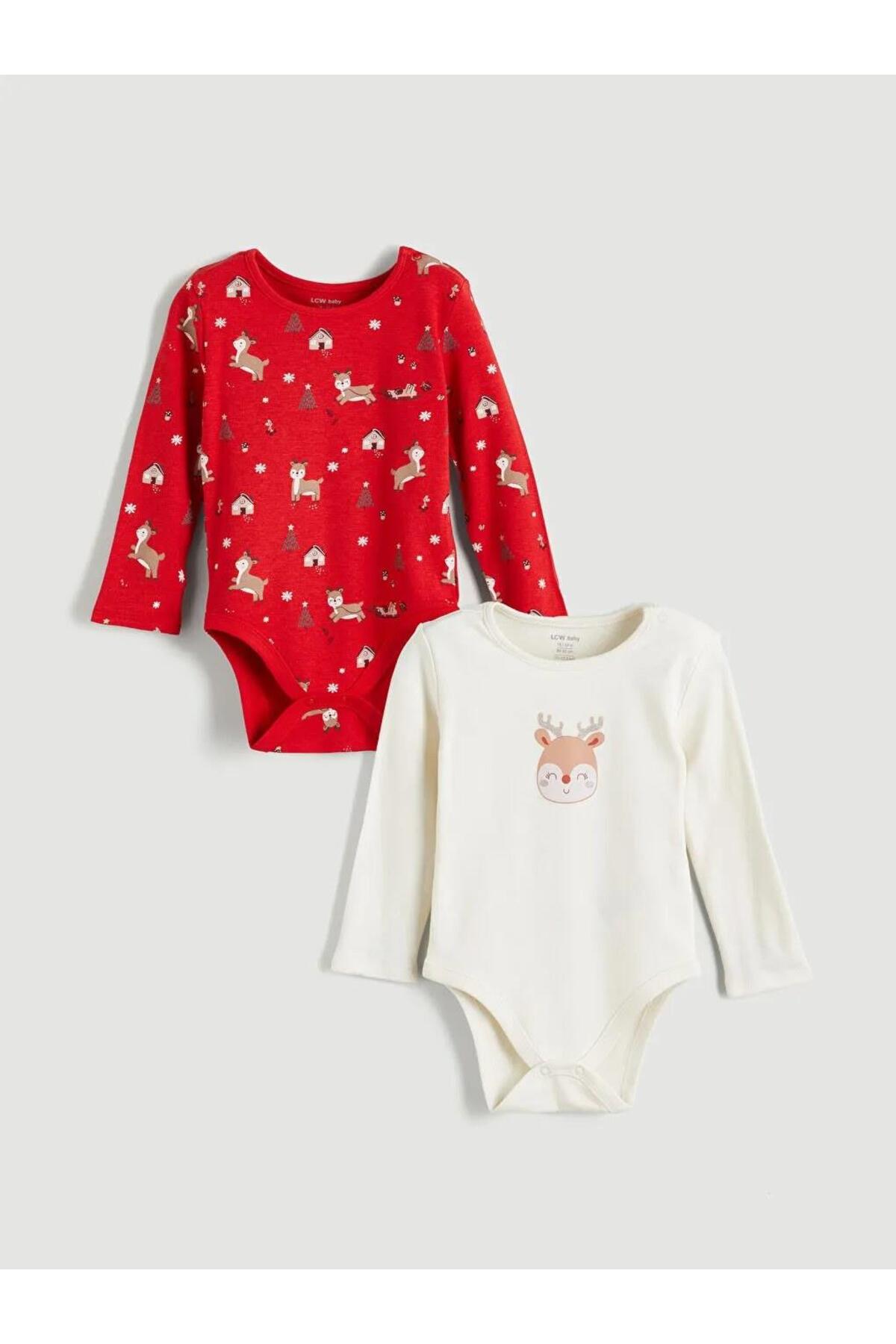 ال سی وایکیکی بادی نوزادی طرح گوزن آستین بلند دخترانه بسته ۲ عددی (W5)