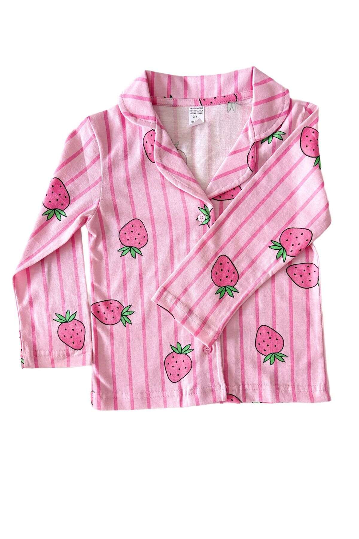 mışıl mışıl kids Kız Çocuk Pembe Çilekli Gömlek Yaka Pijama Takımı-GENİŞ KALIP fotoğrafı 5 (önizleme)