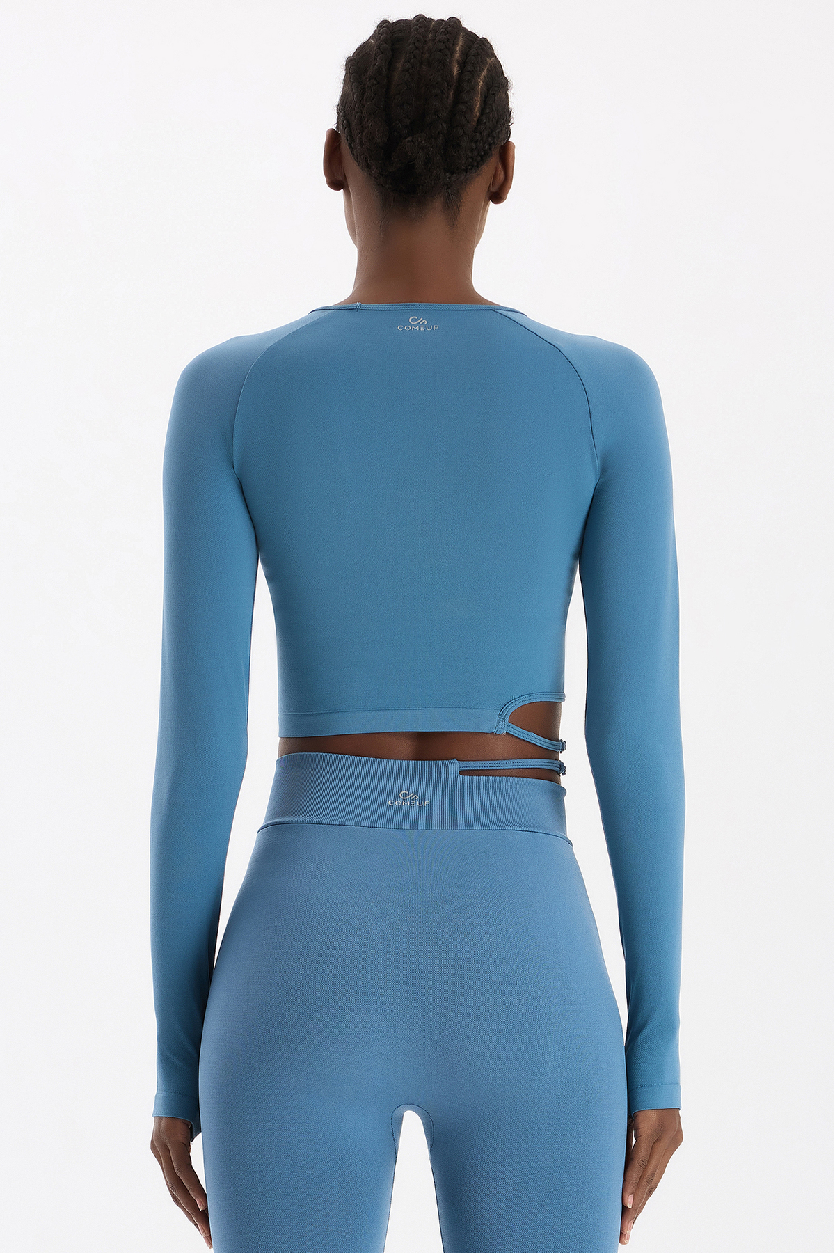 COMEUP Tokalı Parmak Geçmeli Crop Top Kozmoz Mavi görsel 3