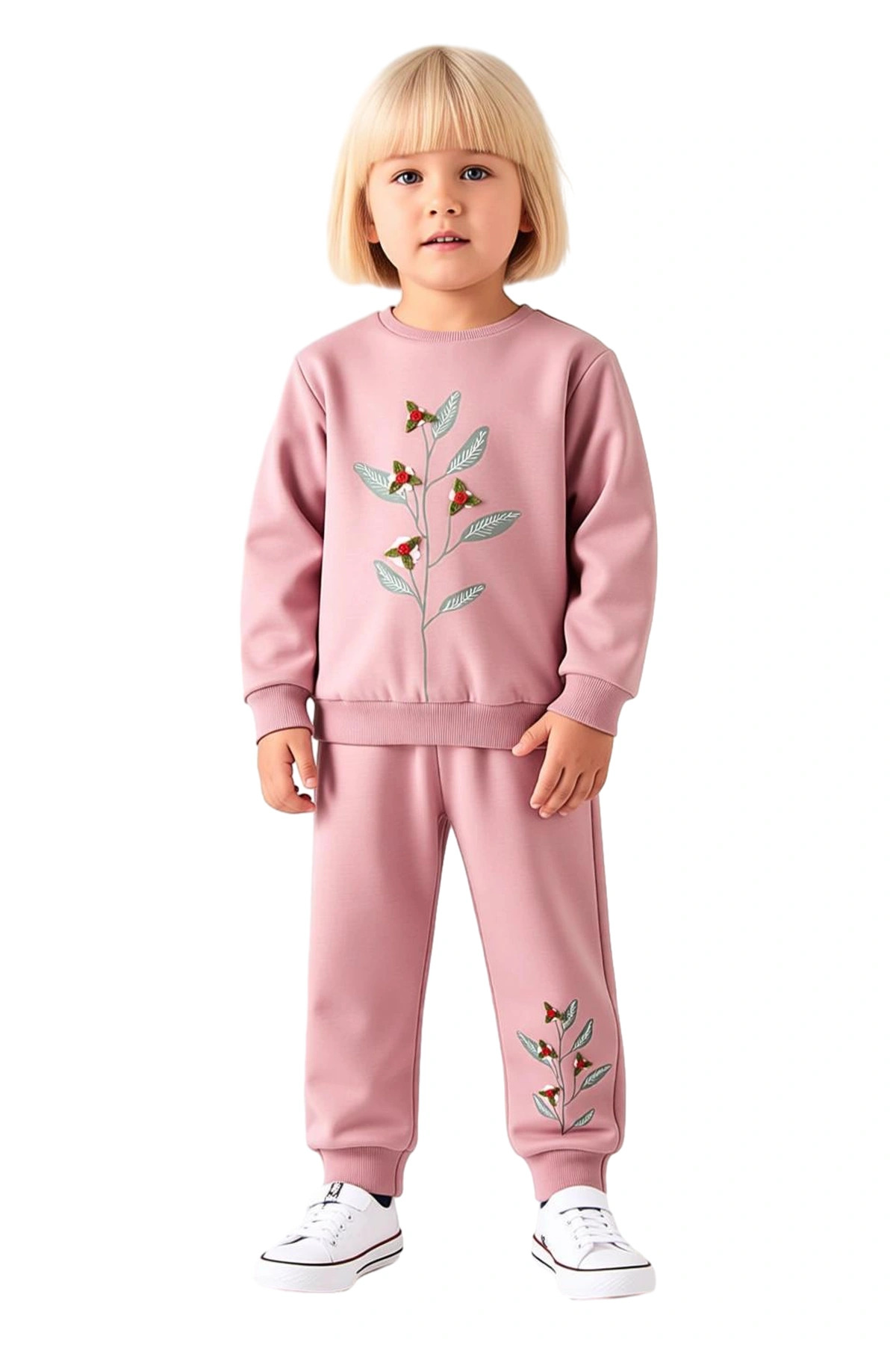 Kız Çocuk Pamuklu Örme Sweatshirt ve Eşofman Altı Takımı Bahar Esintisi Kaliteli Şık Rahat