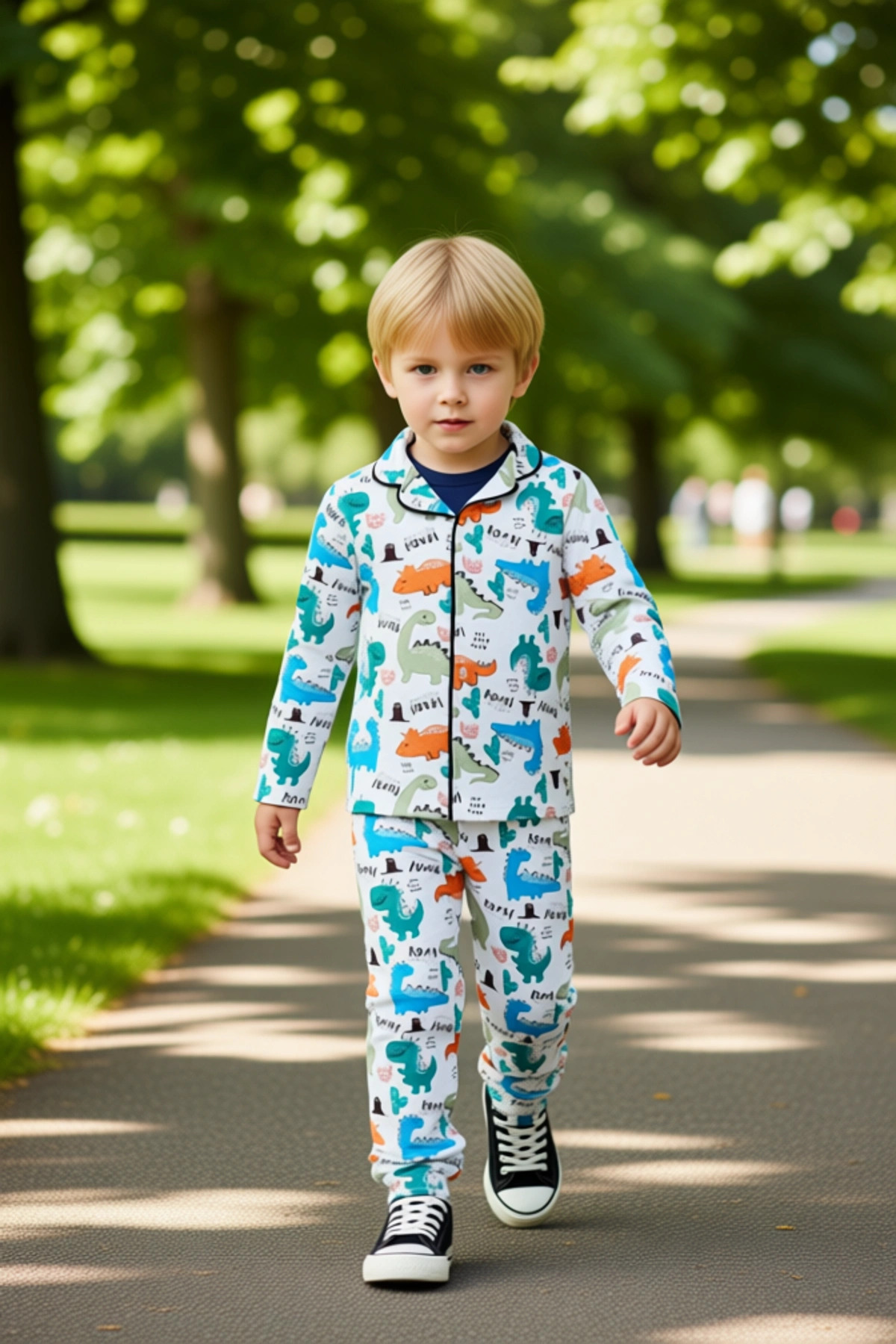 Dinozor Desenli Erkek Çocuk Uzun Kollu Pijama Takımı Kaliteli Şık Rahat Günlük