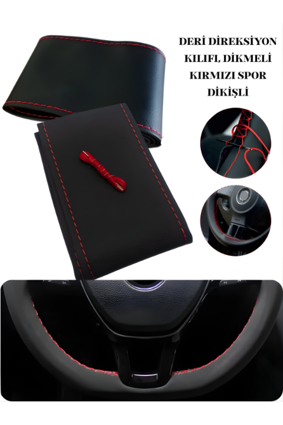 pınaxar Dacia Duster Deri Direksiyon Kılıfı Prime Kalite, Dikmeli Kırmızı Spor Dikiş