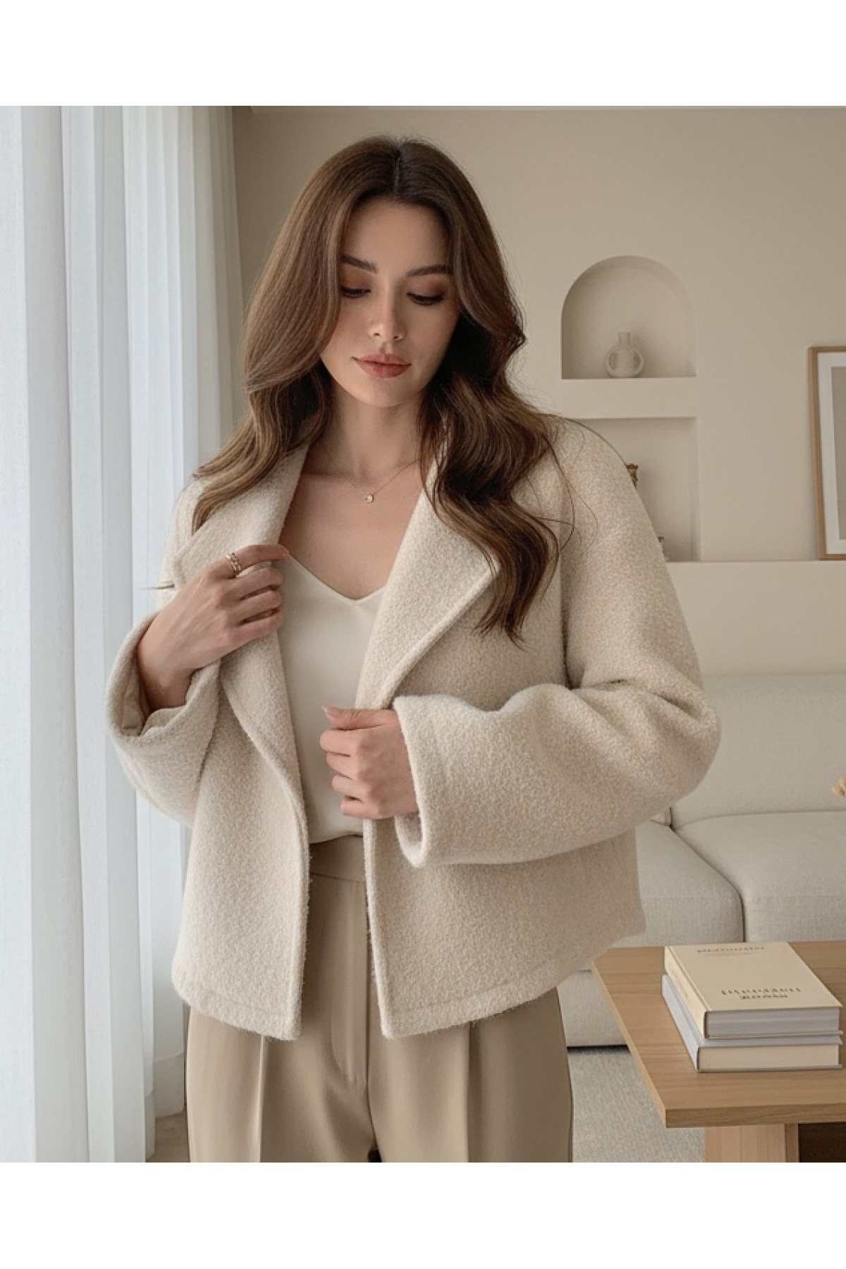 MissRunin  Şal Yaka Astarlı Cepli Buklet Ceket