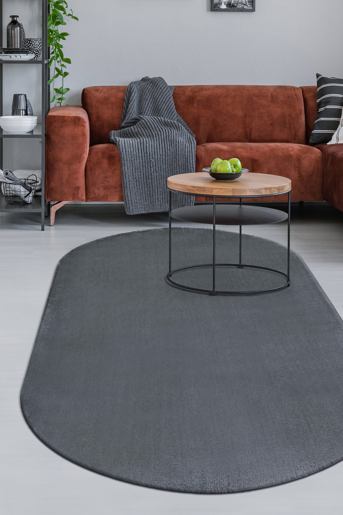 Dijidekor Covor Oval Fără Franjuri De Pluș Culoare Gri Închis Covor Ștergabil 60x350 - One Size