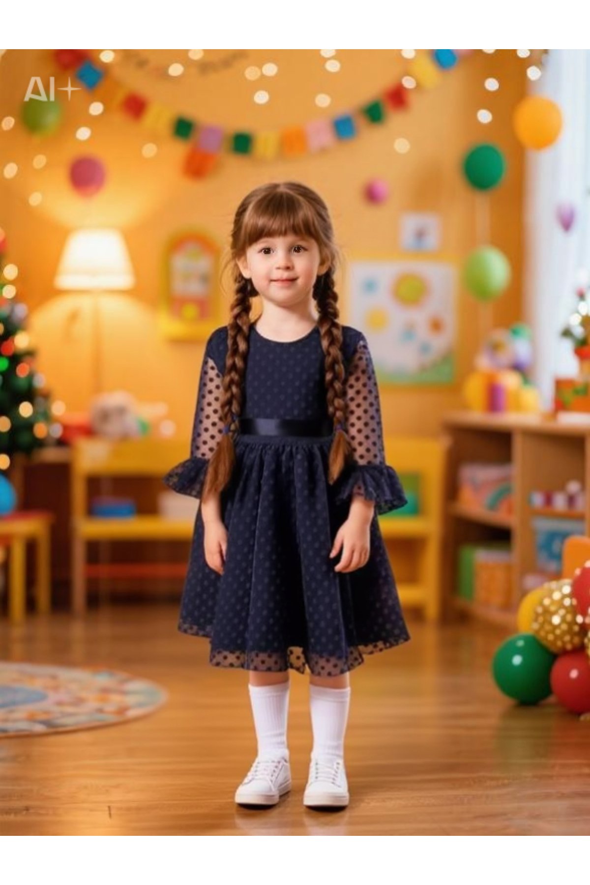 Lunas tekstil Tokalı Puantiyeli Tüllü Kabarık Elbise fotoğrafı 3 (önizleme)