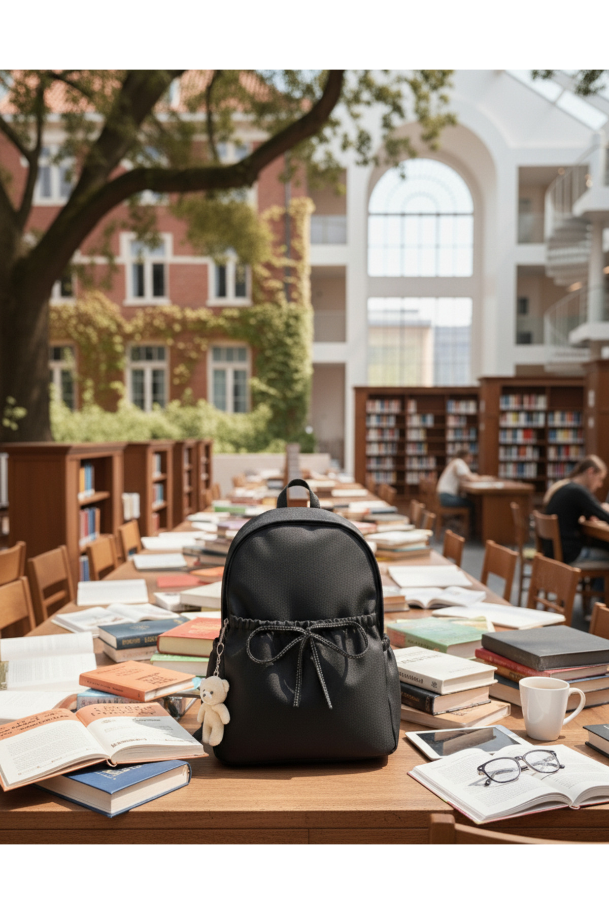 Lapiri  Kadın Fiyonklu Sırt Çantası Okul Günlük Seyahat Şık Tasarım Çanta & Laptop Bölmeli - Görsel 8