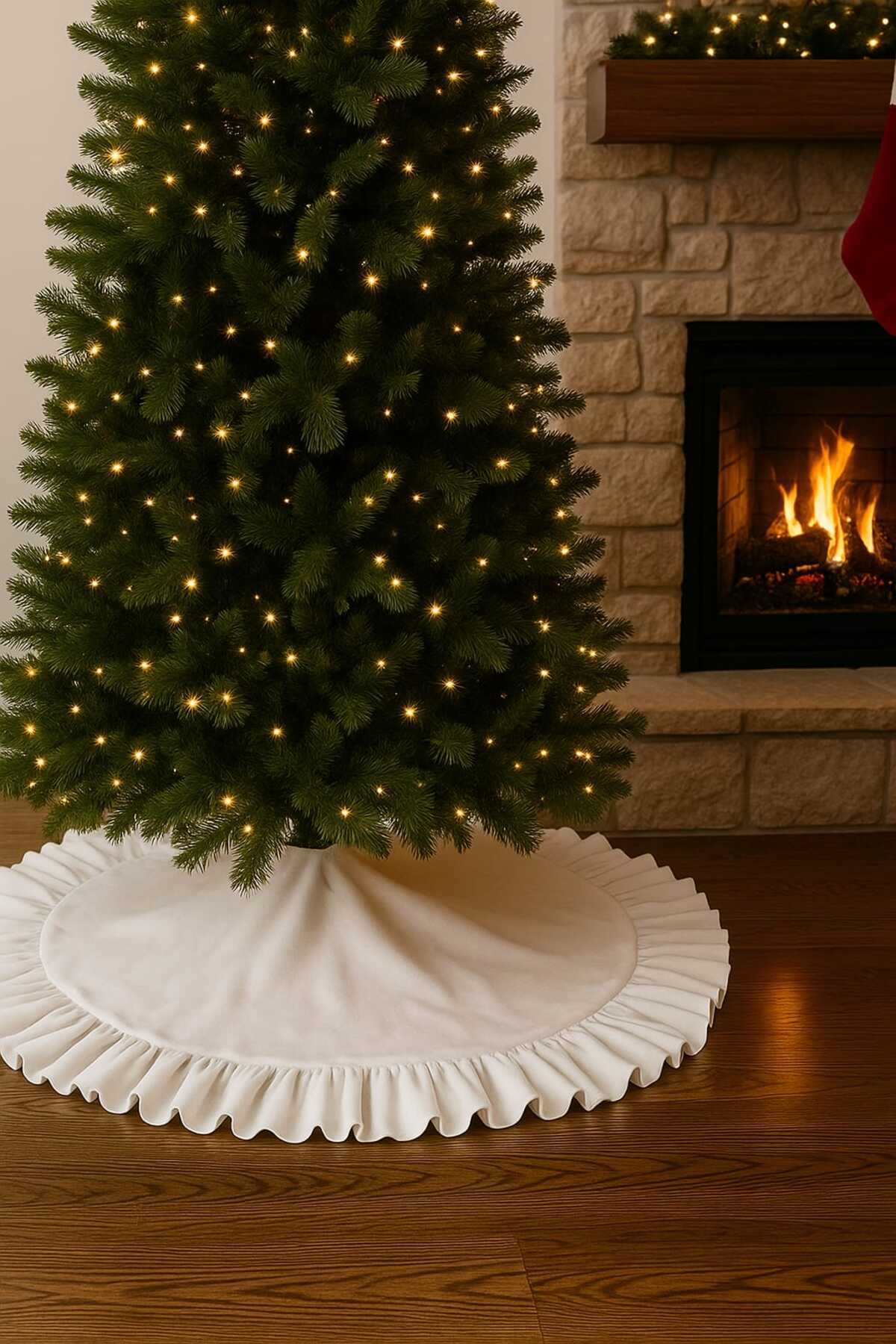 hobizer tekstil Yılbaşı Çam Ağacı Örtüsü, Noel Ağacı Örtüsü Fırfırlı 90 Cm