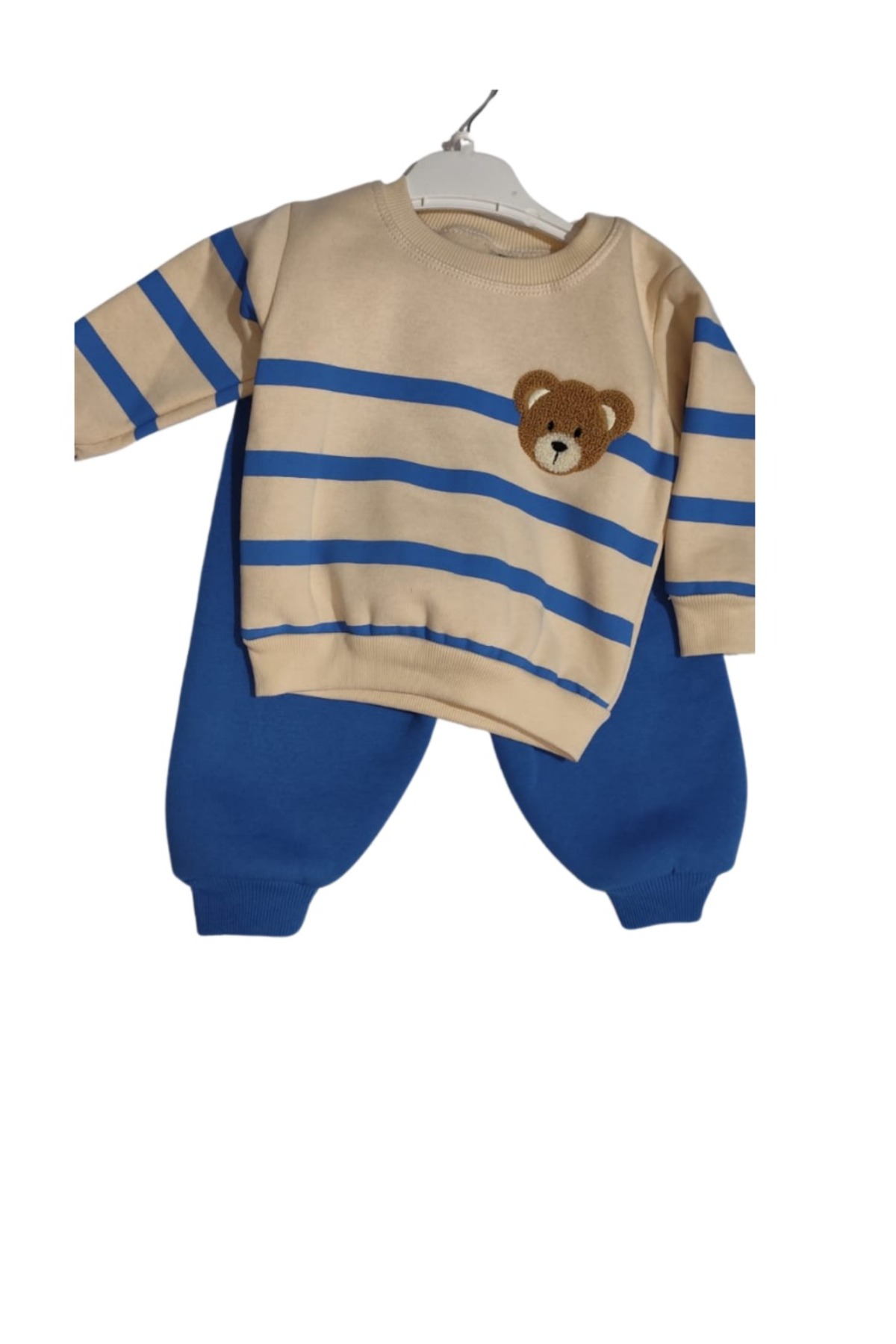 aydınlar bebe Bebek Erkek Çocuk Mavi Çizgili Ayıcık Nakışlı İkili Takım – Sweatshirt ve Alt Eşofman (1-2-3 Yaş) fotoğrafı 4 (önizleme)