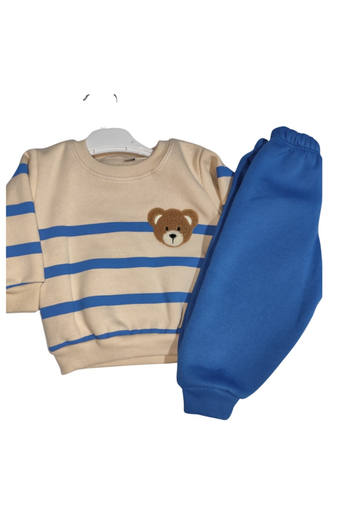 aydınlar bebe Bebek Erkek Çocuk Mavi Çizgili Ayıcık Nakışlı İkili Takım – Sweatshirt ve Alt Eşofman (1-2-3 Yaş) fotoğrafı 3 (önizleme)