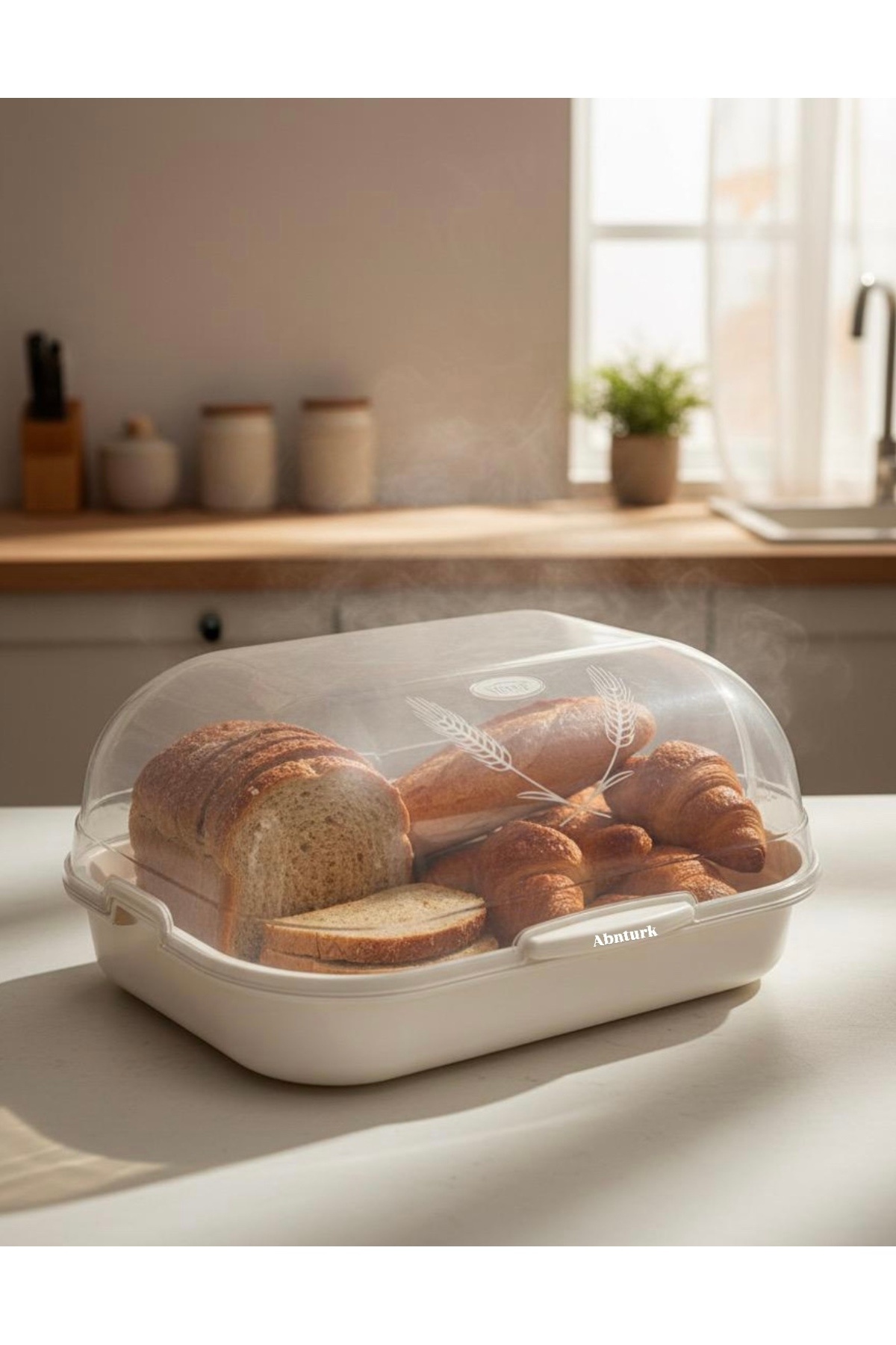 abnturk 35x25 cm Büyük Boy Açılır Kapanır Ekmeklik | Mutfak Tezgahı Ekmek Saklama Kutusu