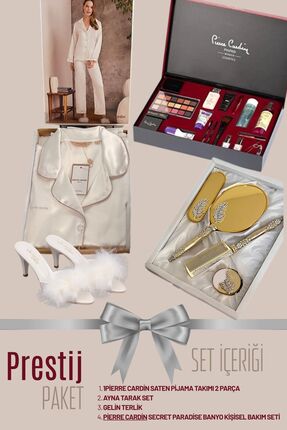 Pierre Cardin Saten Pijama , Kozmetik Çeyiz Seti , Gelin Ayna Ve Terliği