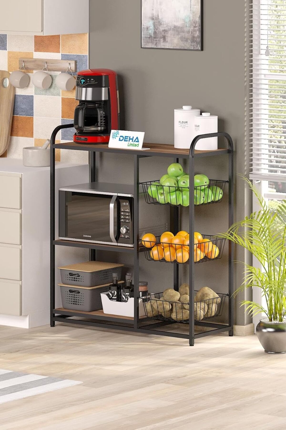 Delixa Meyvelik Sebzelik Sepetli Mutfak Düzenleyici Raf Fırın Standı Organizer Mutfak Dolabı Bangosu Kahver