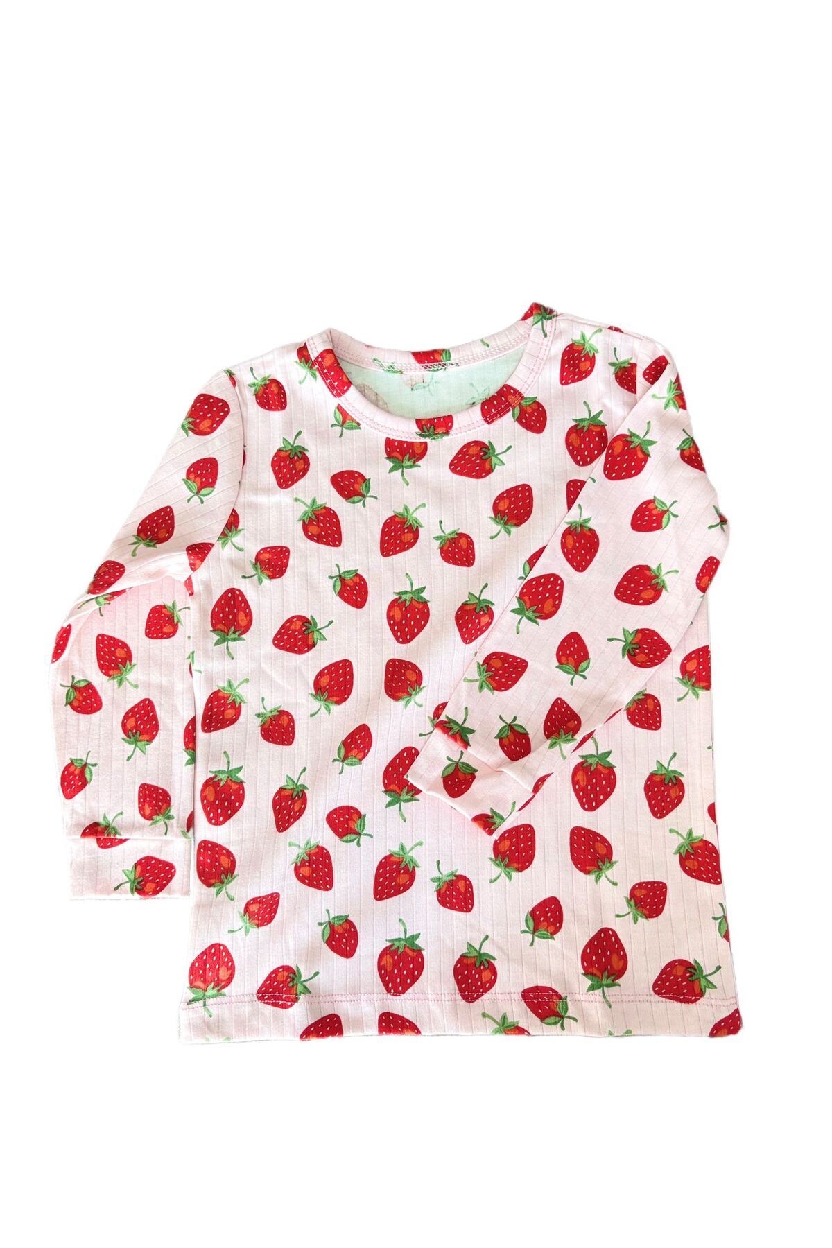 mışıl mışıl kids Kız Çocuk Pembe Çilekli Pamuklu Pijama Takımı fotoğrafı 4 (önizleme)