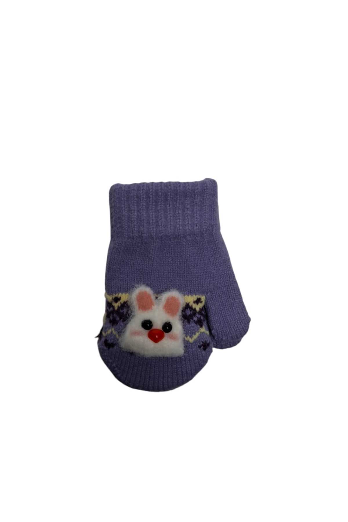 Kitti Spteks 1-3 Yaş Kız Bebe Lila Renk Hayvan Figürlü Kışlık Örme Eldiven fotoğrafı 5 (önizleme)