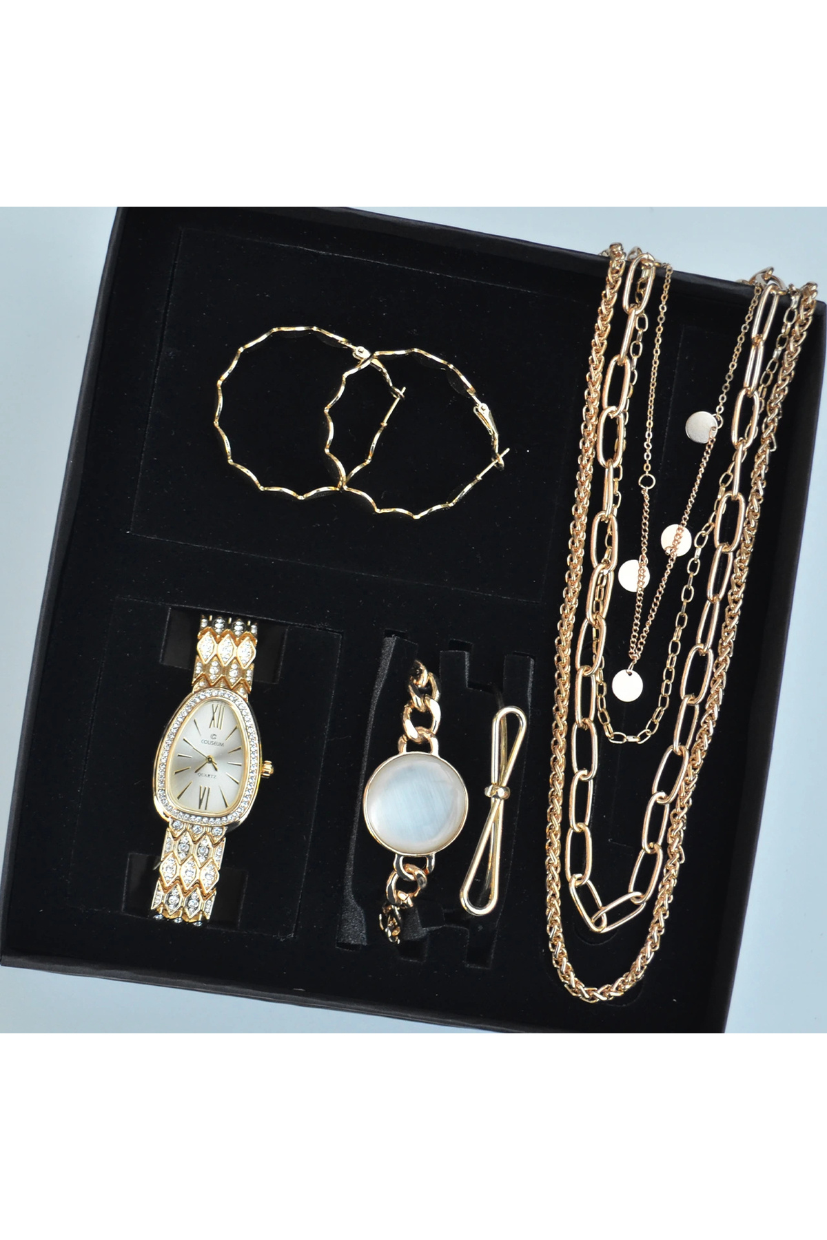 COLESİUM Gold Kolye Küpe Bileklik Saat Seti 3670