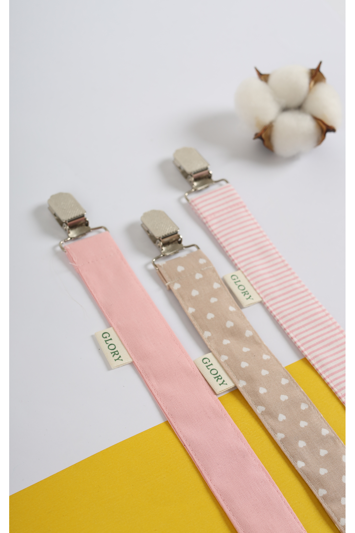 GLORY BABY Emzik Askısı - Emzik Zinciri - Emzik Tutacağı - 3'lü Set - Kalp Desenli fotoğrafı 2 (önizleme)