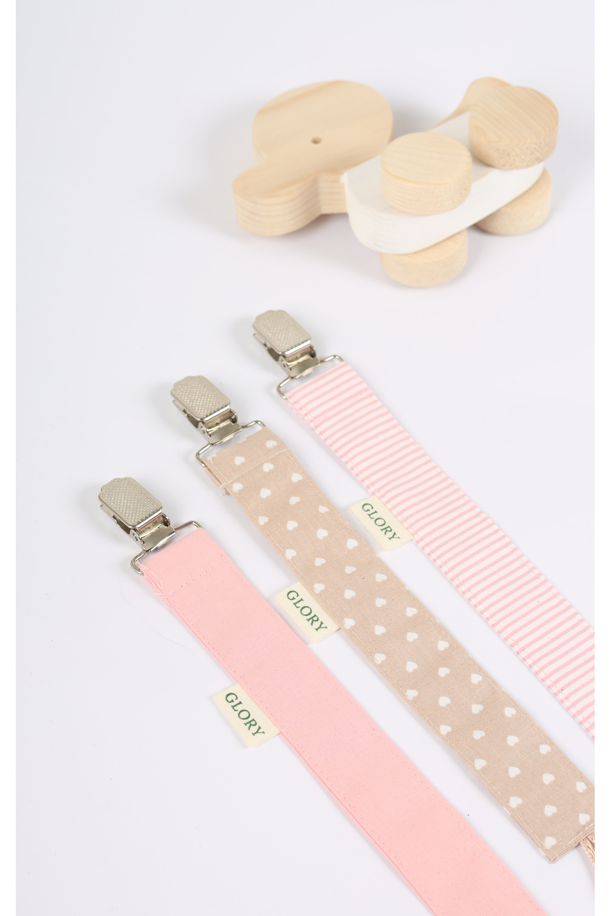 GLORY BABY Emzik Askısı - Emzik Zinciri - Emzik Tutacağı - 3'lü Set - Kalp Desenli fotoğrafı 3 (önizleme)