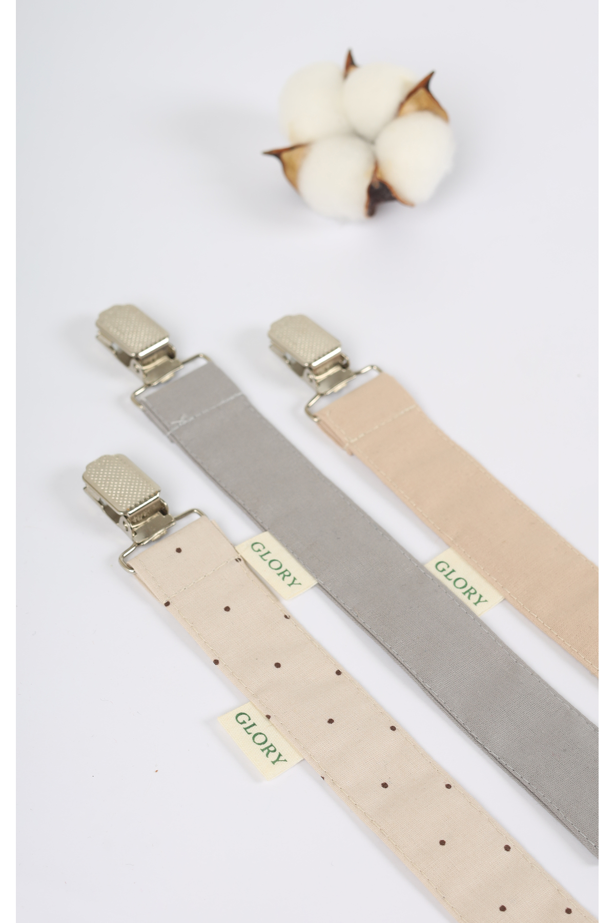 GLORY BABY Emzik Askısı - Emzik Zinciri - Emzik Tutacağı - 3'lü Set - Kahve noktalı, Gri, Kahve fotoğrafı 2 (önizleme)