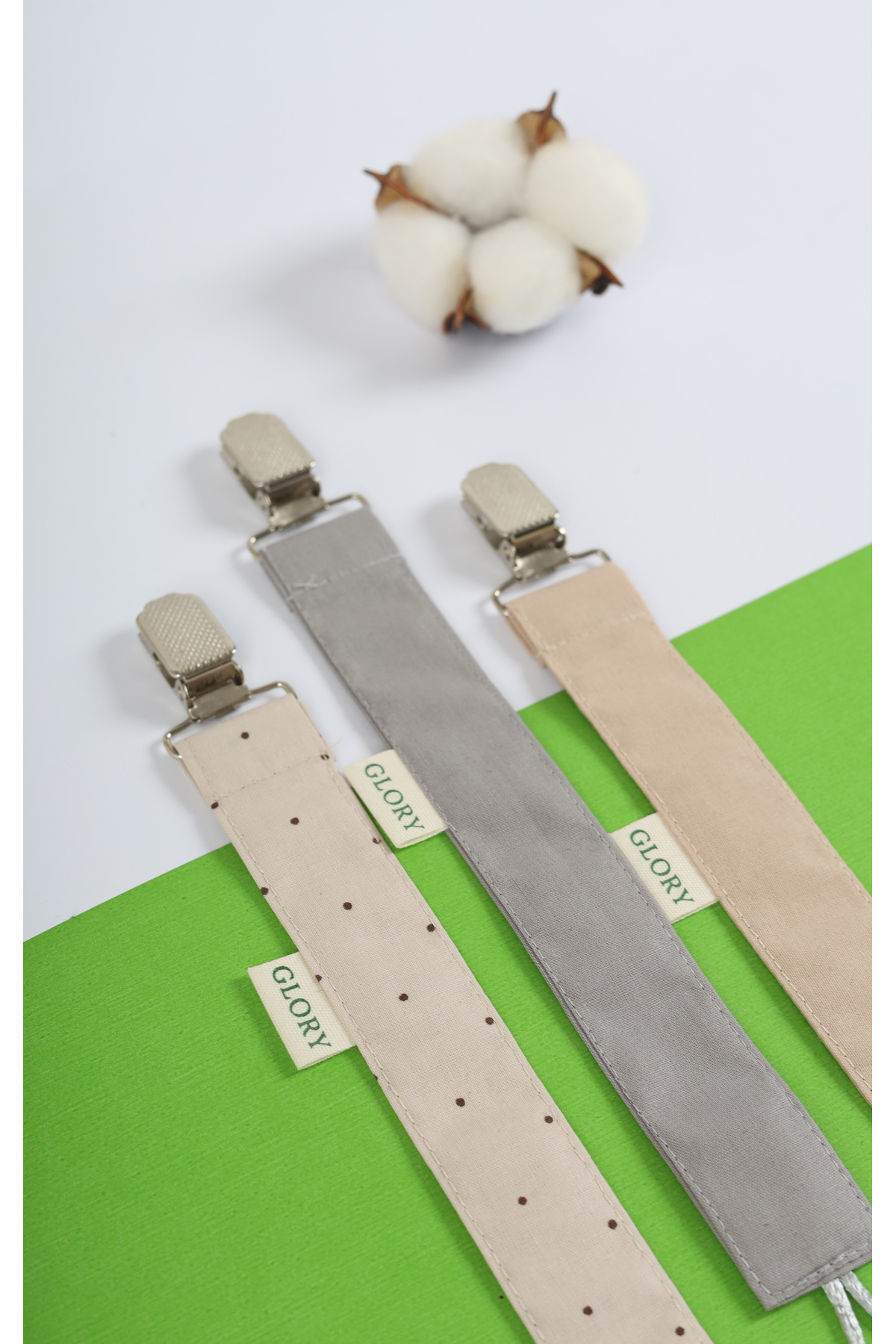 GLORY BABY Emzik Askısı - Emzik Zinciri - Emzik Tutacağı - 3'lü Set - Kahve noktalı, Gri, Kahve fotoğrafı 3 (önizleme)