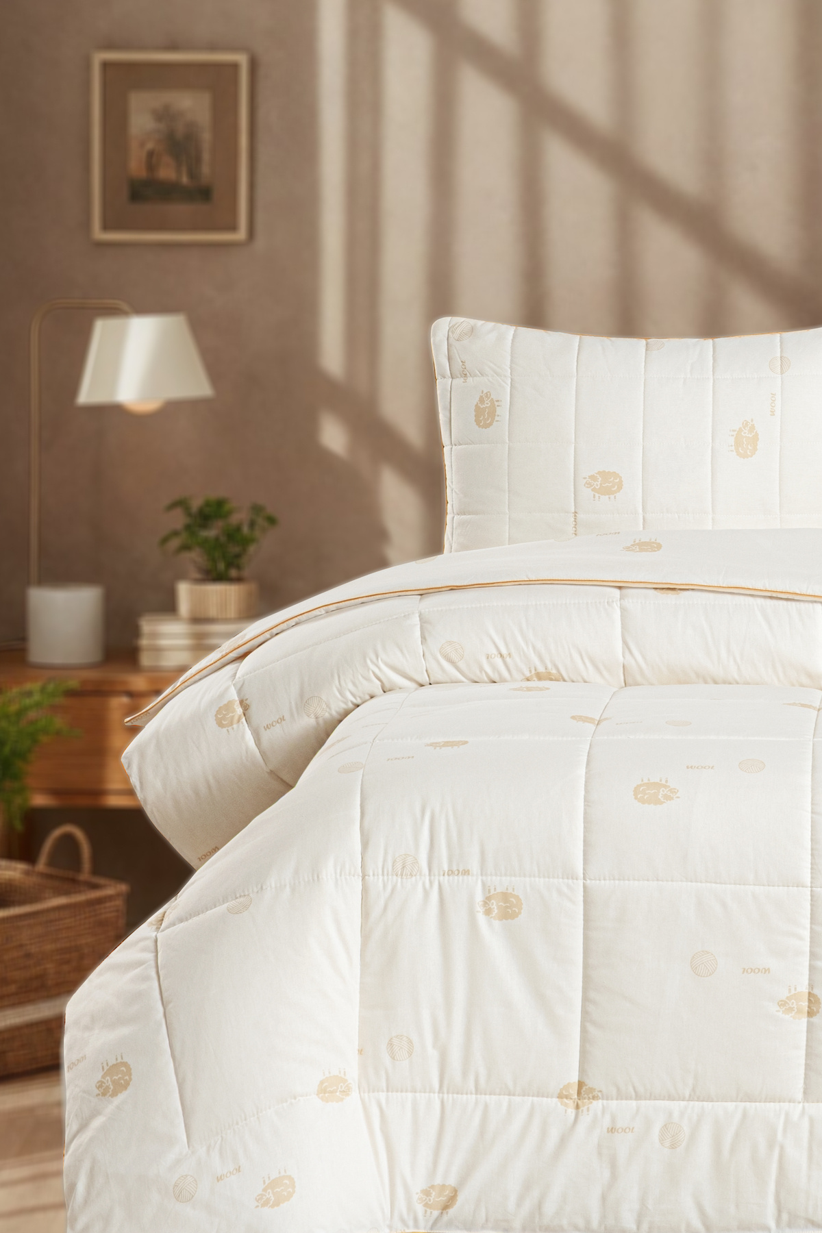 evdehome Premium %100 Doğal Yün Yorgan | Merinos Yünü Dolgulu 200x220 - 300 gr/m2 - %100 Pamuk Dış Kumaş