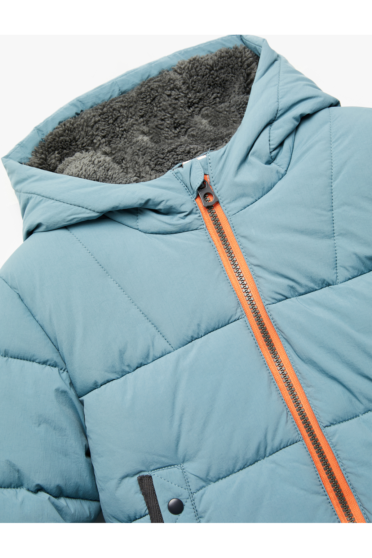 Koton Uzun Kollu Cepli İçi Suni Kürklü Kapşonlu Şişme Mont fotoğrafı 3 (önizleme)