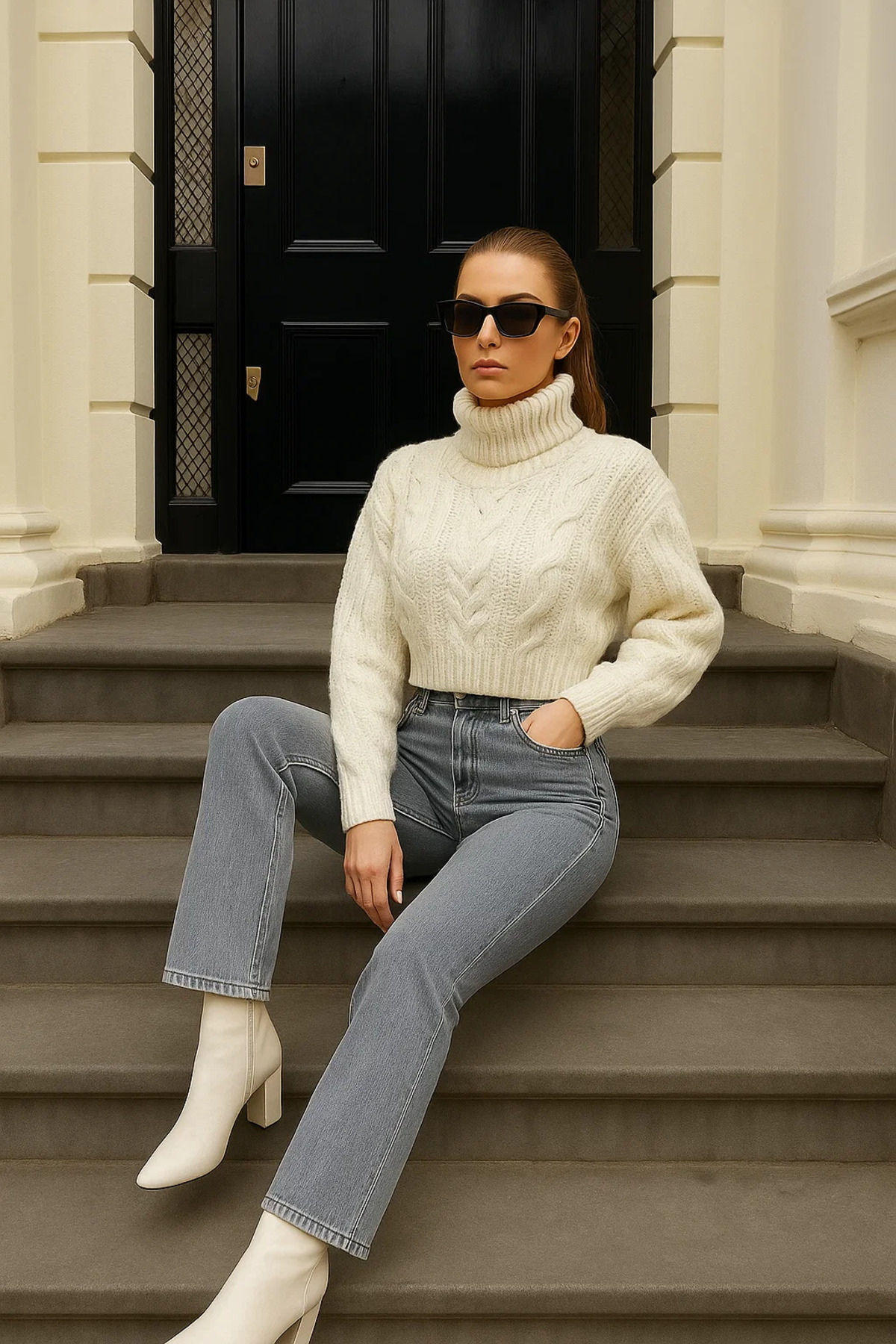 XRAY JEANS  Kadını Yüksek Bel Geniş Paça Gri Kot Pantolon - Görsel 5