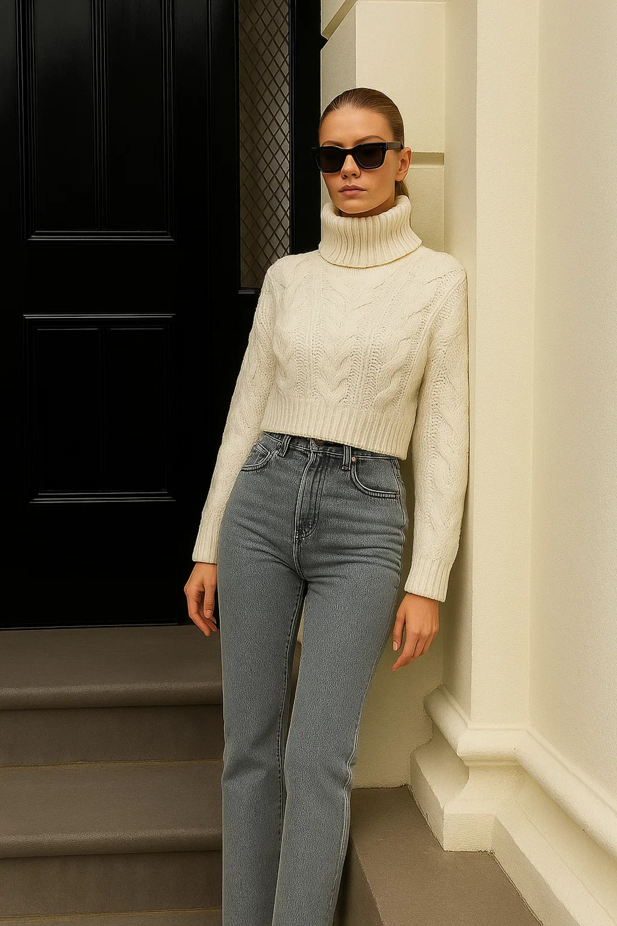 XRAY JEANS  Kadını Yüksek Bel Geniş Paça Gri Kot Pantolon - Görsel 6