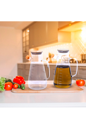 FMS 2’li 1 Litre Cam Yağdanlık – Bambu Kapaklı Vakumlu Sızdırmaz Yağ Şişesi –...
