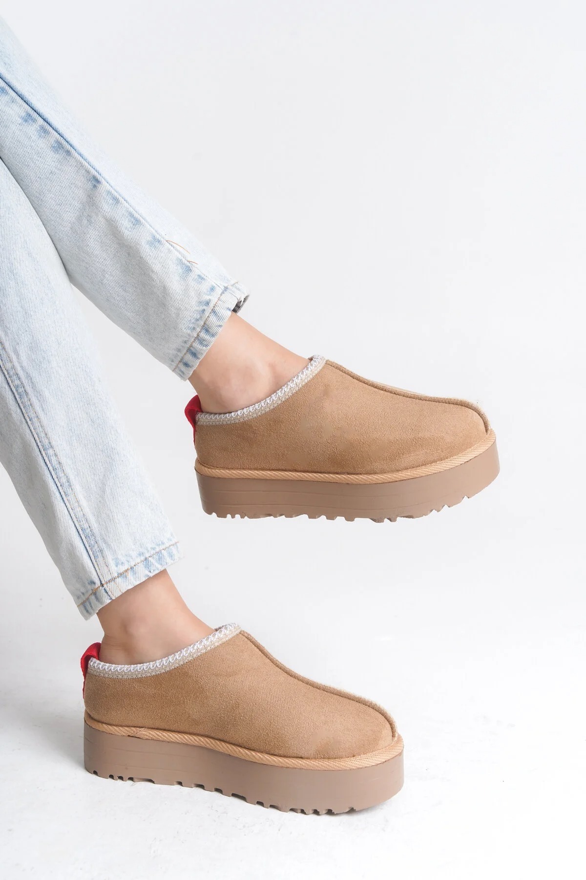 Lively Stylish Kadın İçi Tüylü Süet Yarım Bot Rahat Ev Terliği Kalın Taban