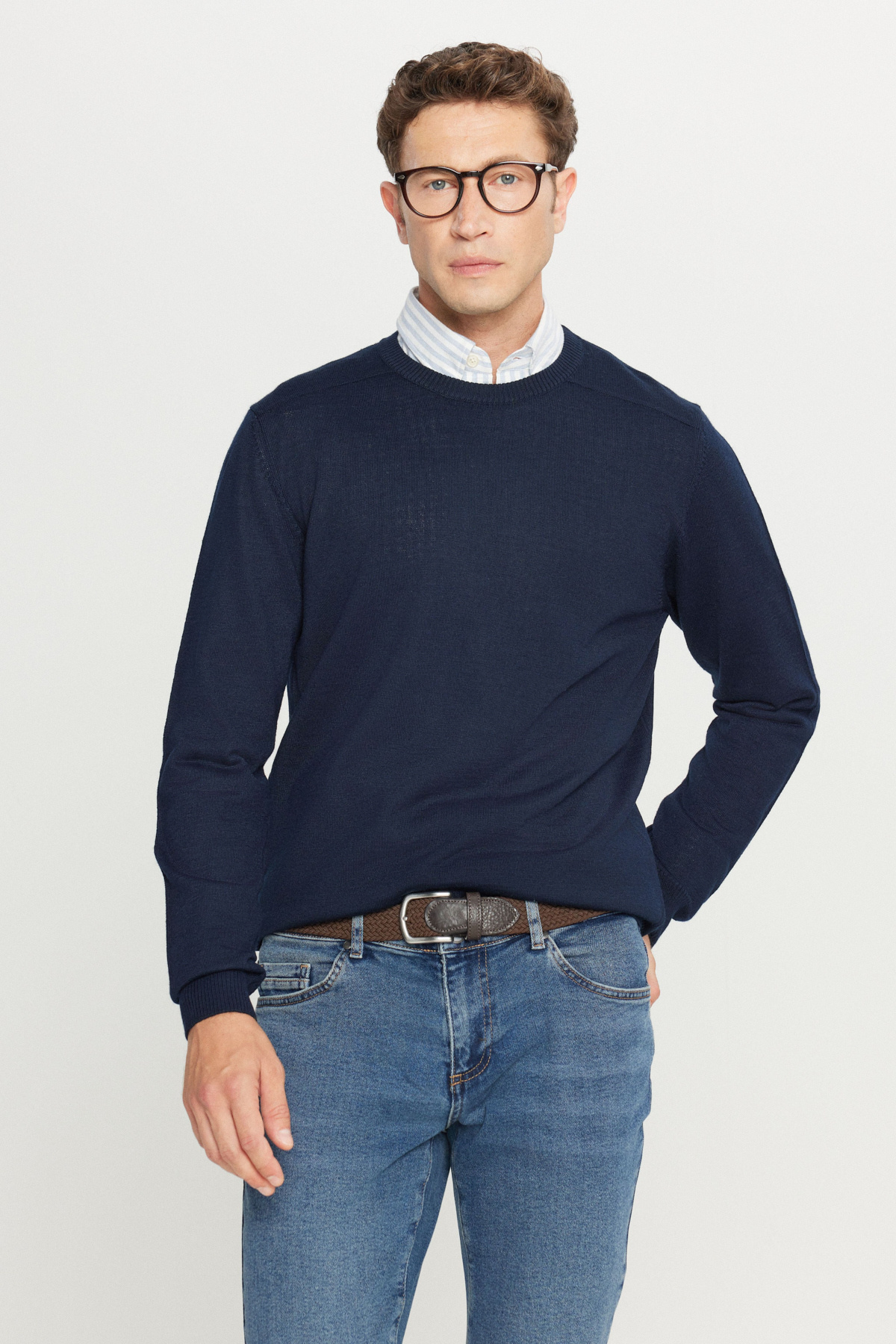 آلتین ییدلیز کلاسیکس ژاکت بافتنی یقه گرد مردانه پشمی سرمه‌ای سایز استاندارد برش معمولی