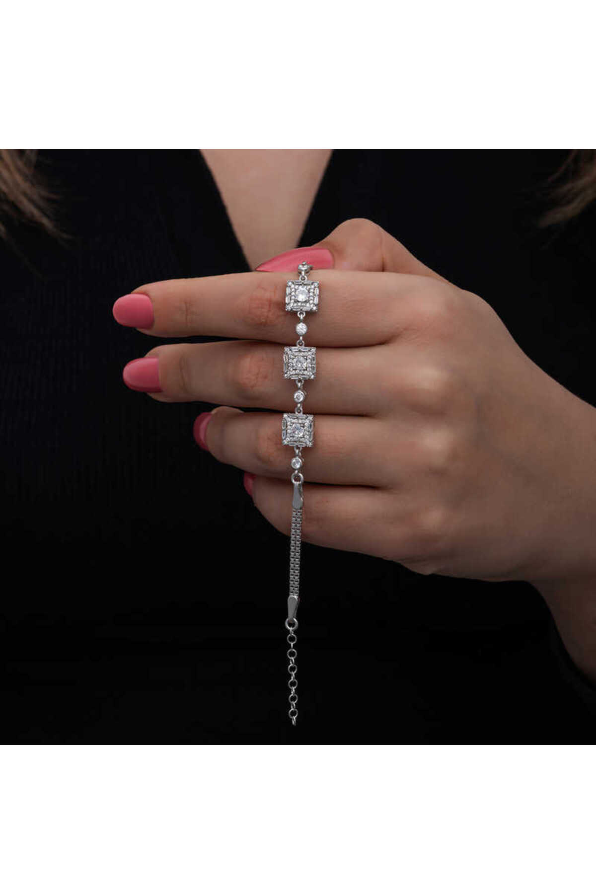 DENİSAM 925 Ayar Gümüş Baget Taşlı Kadın Bileklik