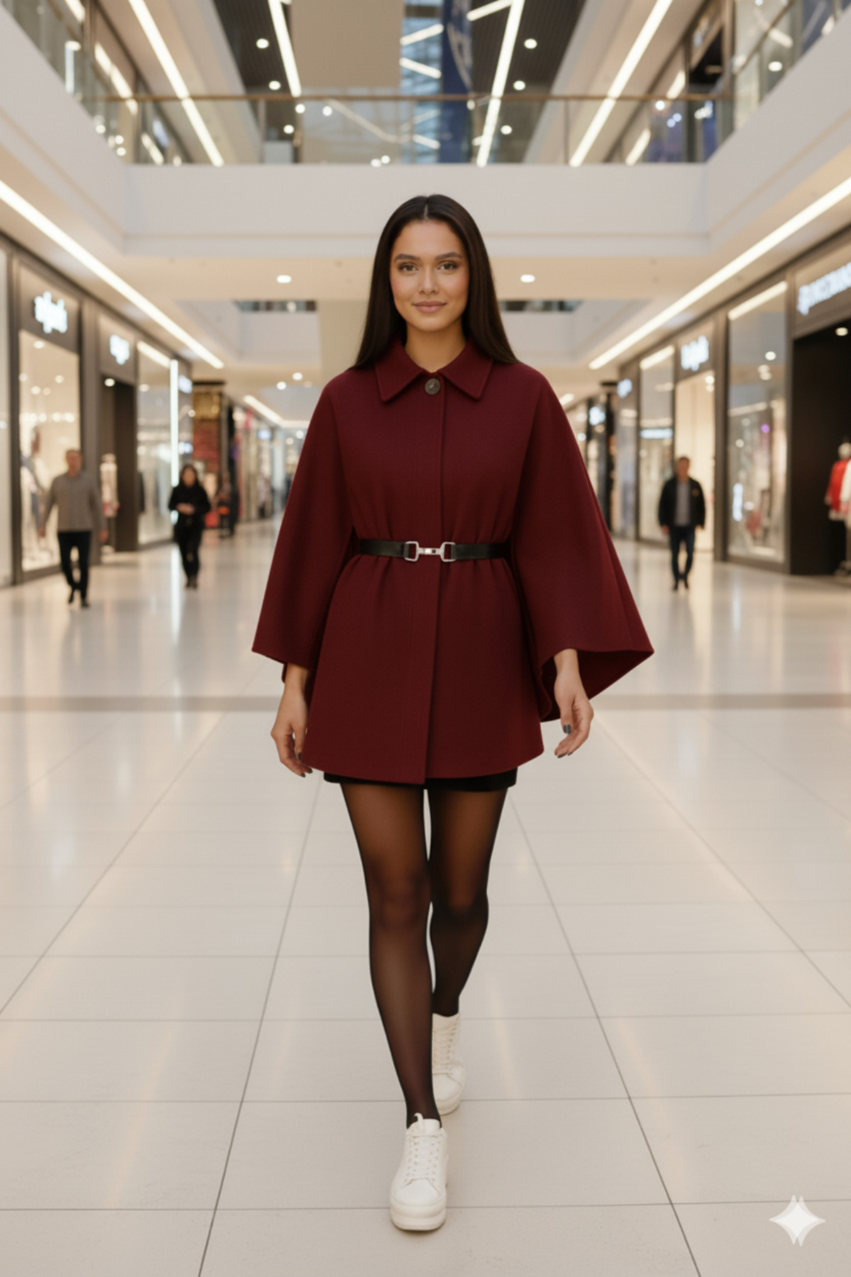 mooishan Adelpha Bordo Kemer Detaylı Rahat Kalıp Kaşmir Panço DK-8