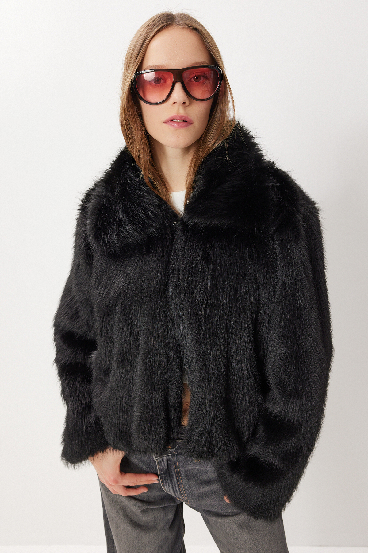 Lovelyİstanbul  Kısa Suni Kürk Kaban LXA0002 SİYAH - Görsel 3