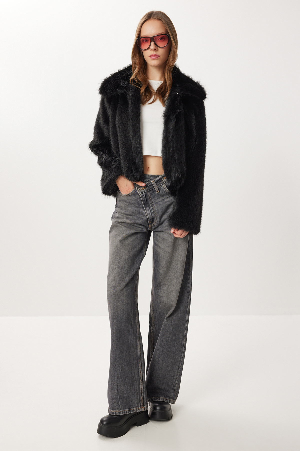 Lovelyİstanbul  Kısa Suni Kürk Kaban LXA0002 SİYAH - Görsel 4