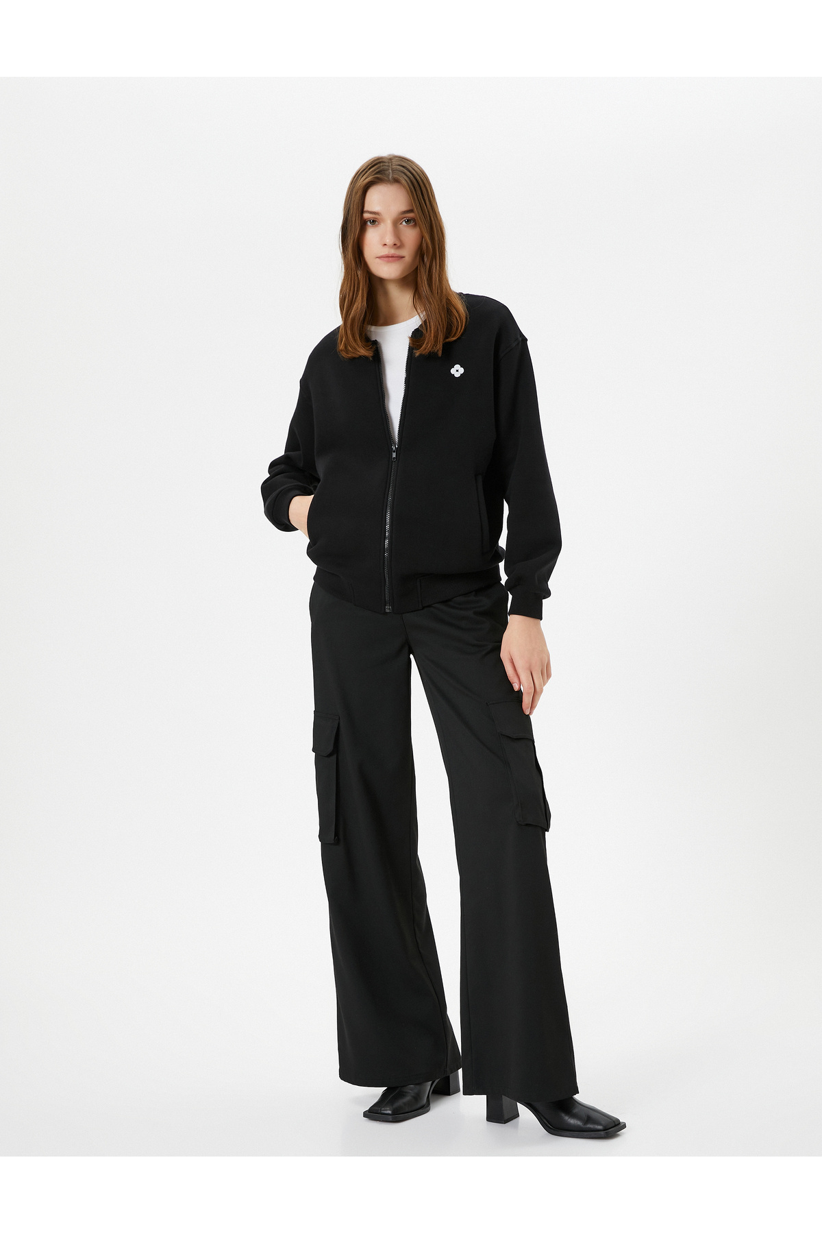 Koton Bomber Jacket with Zipper and Logo Pocket Detail