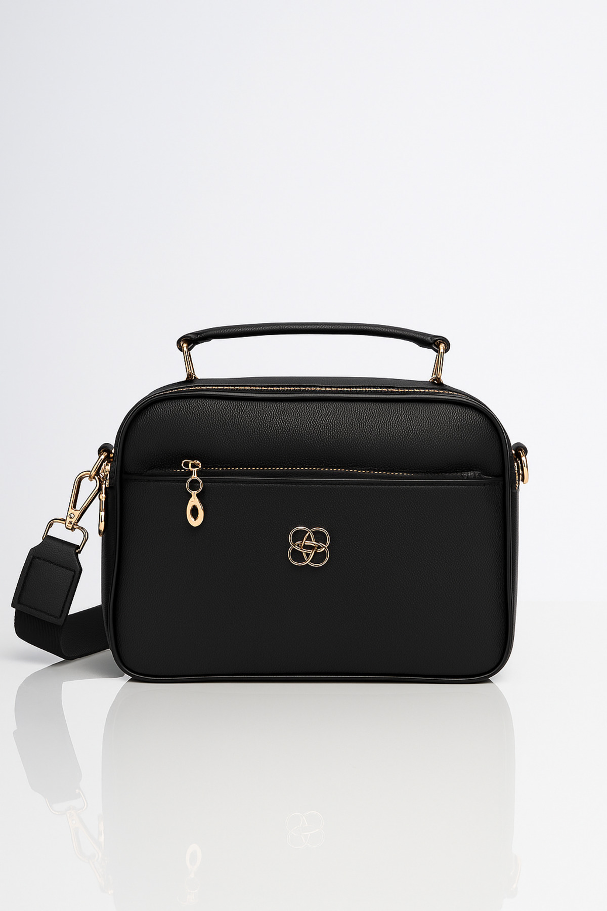 Kadın Siyah Çok Bölmeli Suni Deri Classic El Omuz Çantası