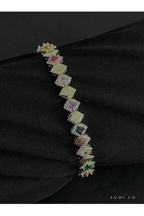 LUMİCOTAKI Kararmaz Çelik Taşlı Gold Çok Renkli Petek Desen Bileklik-Hediye K...