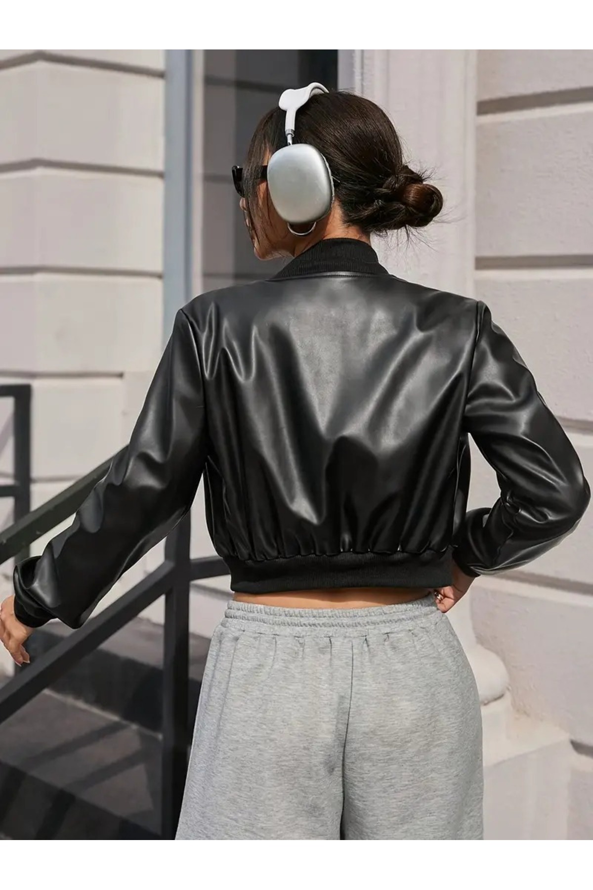 piel island  Dar Kesim Kısa Bomber Deri Ceket - Görsel 3