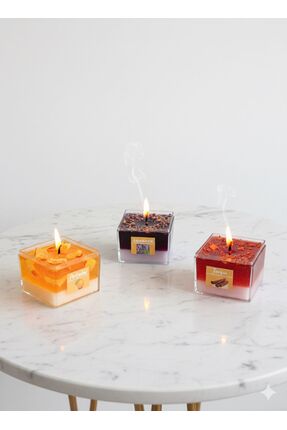 aralmini Mika Jel Mum 3'lü Set Lavanta, Portakal, Tarçın Kokulu Mum Dekoratif...