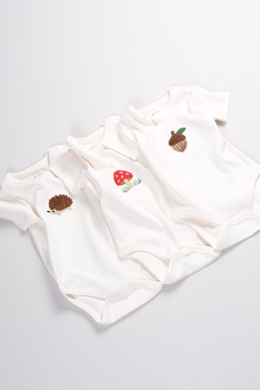 Bondberro 3'lü Set %100 Pamuk Süzene Nakışlı Bebek Ve Çocuk Zıbın & Body