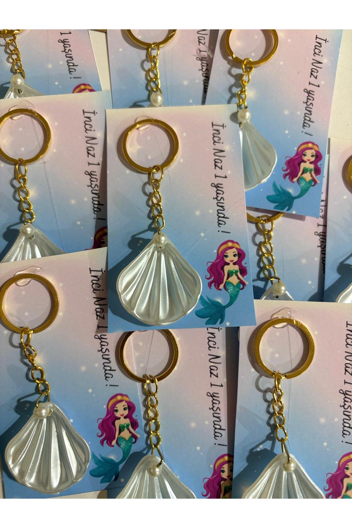 cacagift design Deniz Kızı İstiridyeli Anahtarlık 10 Adet | Doğum günü, bebek doğum için hediyelik fotoğrafı 3 (önizleme)