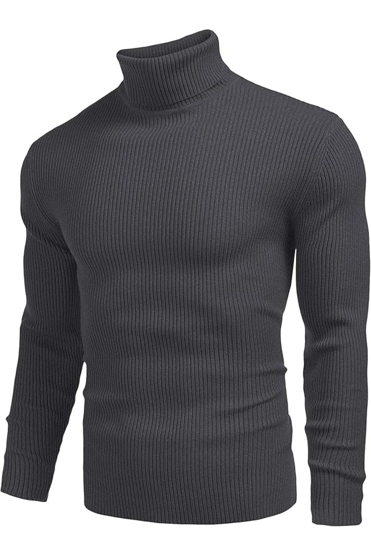 Smoked Color Men's Turtleneck Knitwear Sweater with Slim Fit Stretch Fabric