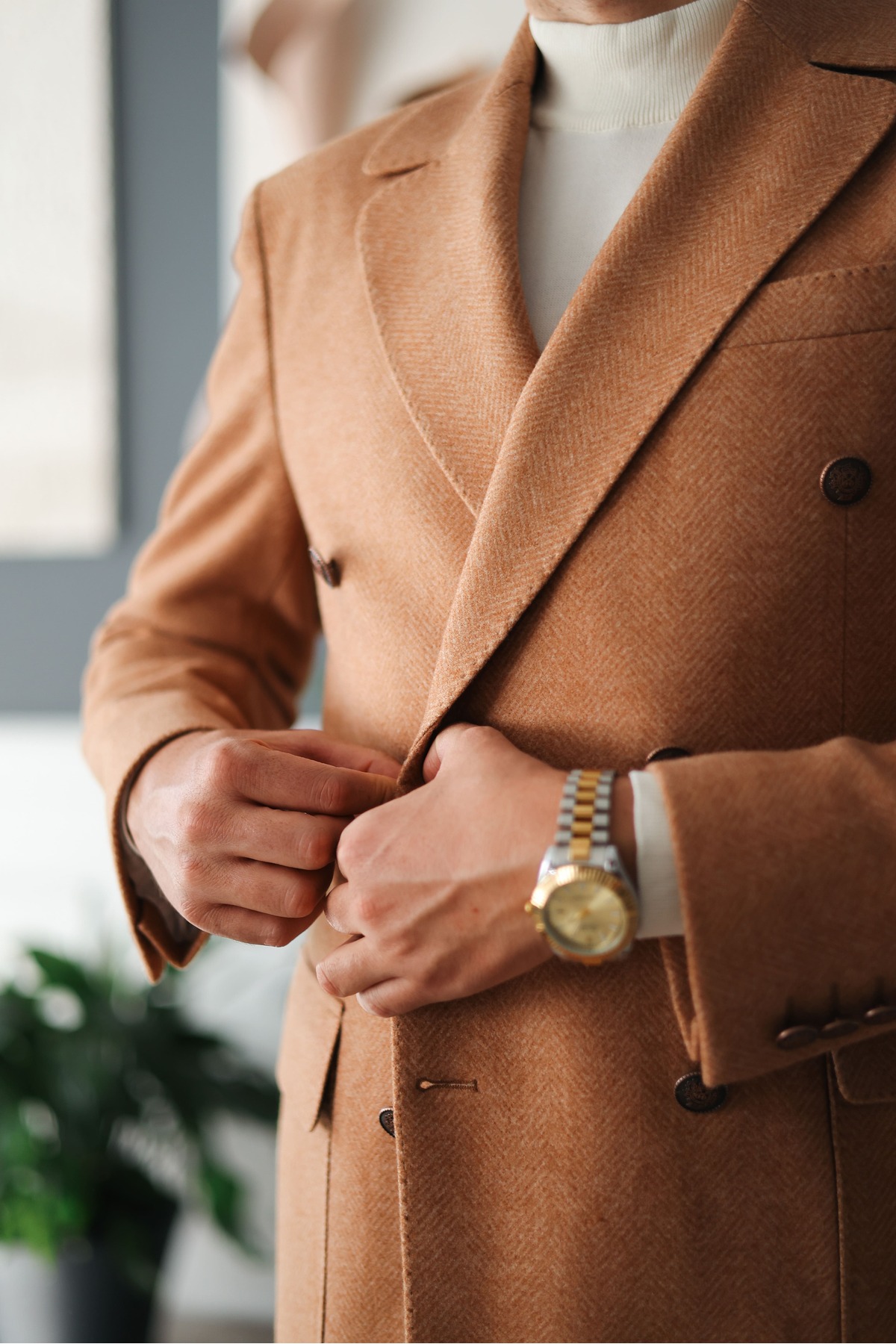 Avni Ceylan  Premium Orange Slim Fit Erkek Kaşe Kaban - Görsel 5