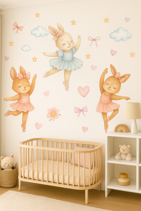 Sticker Sepetim Sulu Boya Balerin Tavşanlar Çocuk Odası Duvar Sticker Seti – ...