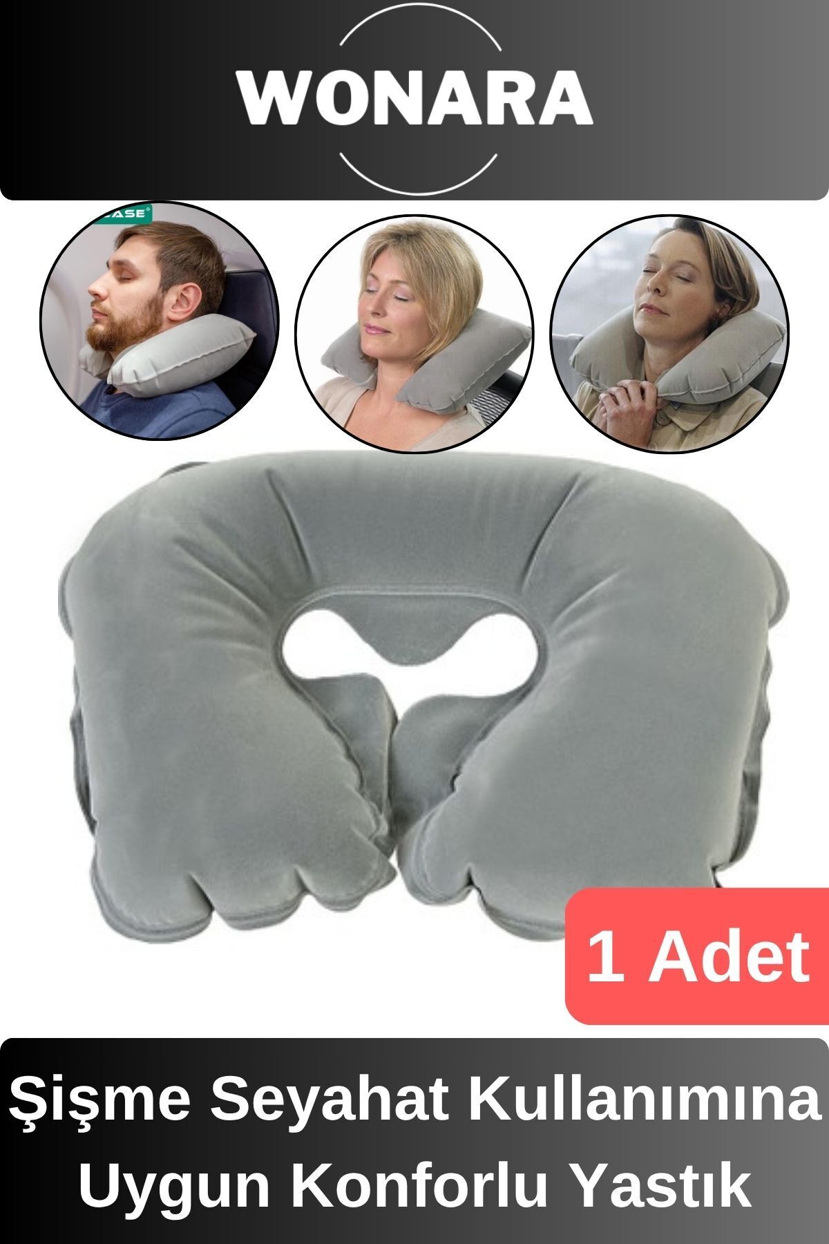 Wonara Dayanıklı Şişme Seyahat Yastığı Kamp Yolculuk Uçak Otobüs Araba Kullanımına Uygun Konforlu